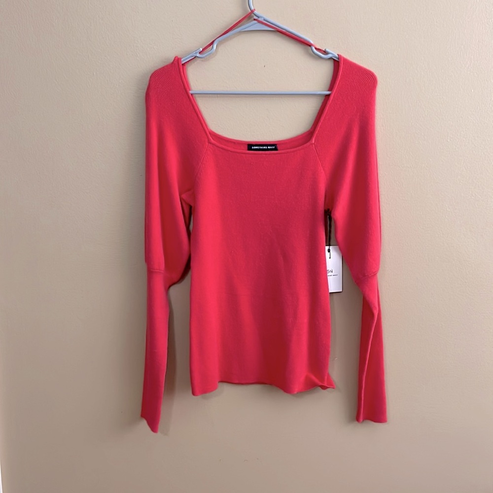 Something Navy Square Neck Sweater Juliet Long Sleeves Orange Slice NOT YELLOW
